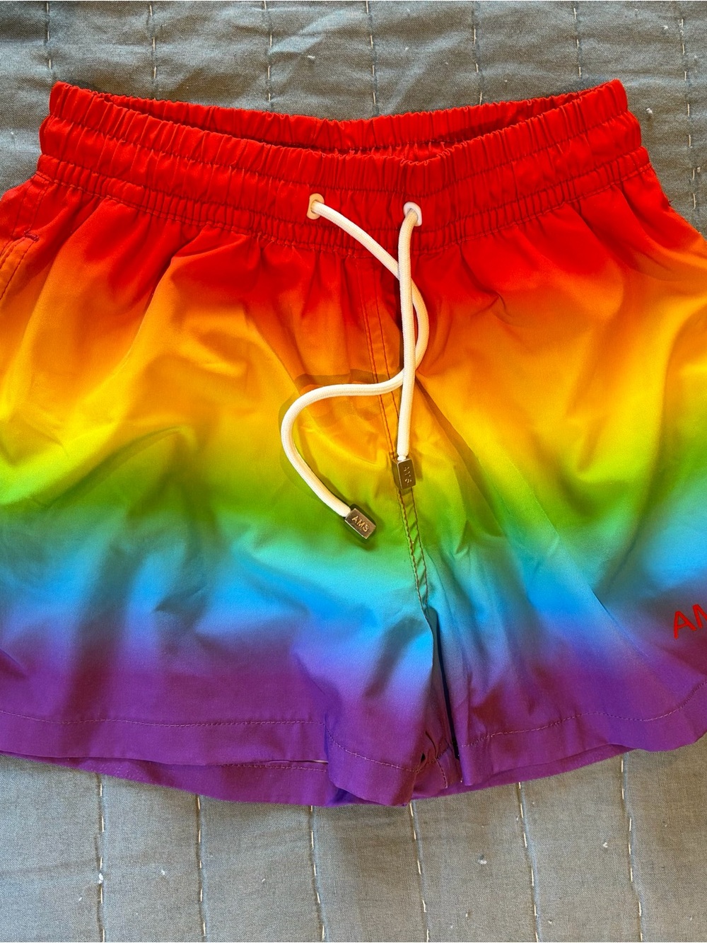 AMS Men's Rainbow Ombre Pride Swim Shorts with drawstring size Small
